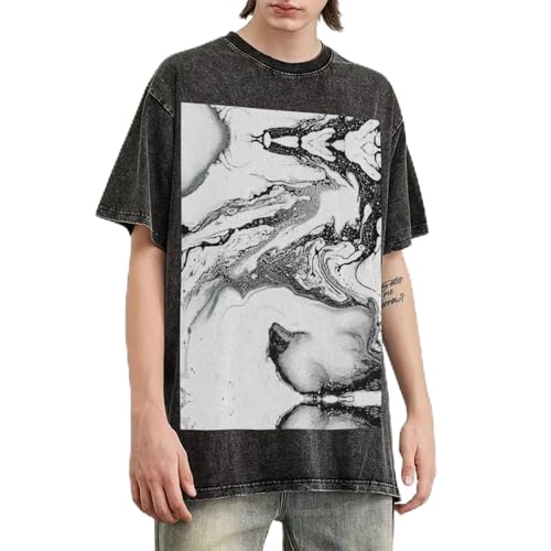 T-shirt baggy vintage en coton lourd respirant et résistant au motif marbre