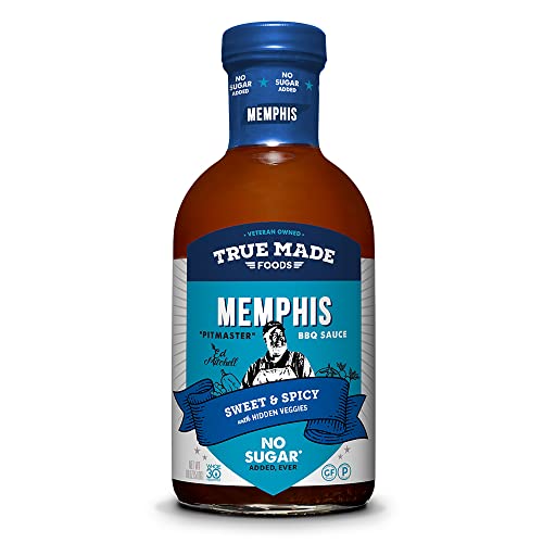 True Made Foods Memphis Style Barbecue Sauce, Sweet and Spicy, No Sugar Added, Keto, Whole30, Paleo (18oz, 1 Pack)