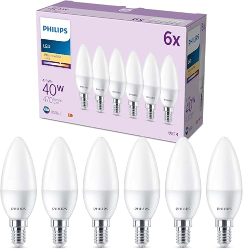 Philips Lighting 929003541136 pack de 6 ampoules LED E14 format flamme, 40W, blanc chaud