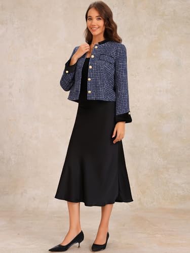 Allegra K Women's Tweed Blazer Vintage Button Winter Fall Work Office Short Jacket Coat3