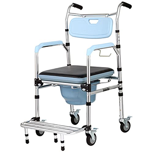 FQCXCKJ Silla de Ruedas para Inodoro, Ajustable en Altura, para Personas Mayores, con Brazos y Ruedas de aleación de Aluminio (A)