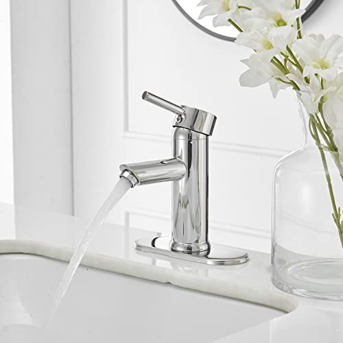 Greenspring Bathroom Sink Faucet Chrome Single Handle One Hole Commercial Deck Mount Lavatory Modern Faucet With Cover Plate And Supply Line #TOP2