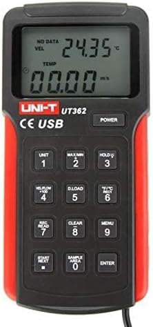 Front panel of UNI-T UT362 Anemometer showing LCD display and keypad