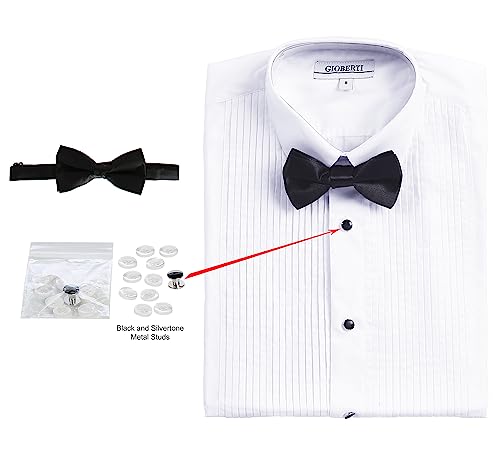 Gioberti Boy's White Tuxedo Dress Shirt, with Bow Tie and Metal Studs