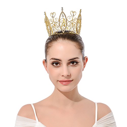 Dczerong Women Birthday Queen Crowns Cake Topper Gold Full Round Princess Costume Prom Tiara Crown Gift Box Packed Amazing Personality Pageant Queen Rhinestone Crown Gold #TOP1