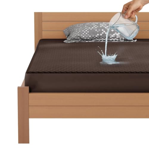 Image of Lukzer 100% Waterproof Quilted Mattress Protector Dark Brown King Size 78 x 72 Inches (6.5 x 6 ft) Cotton-Feel Bed Protector Noiseless Hypoallergenic Breathable Elastic Fitted Mattress Cover /Bed Cover