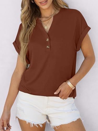 Image of ANRABESS Womens Short Sleeve Henley Tops V Neck Dressy Casual Blouses Summer Trendy Tee Shirts 2026 Vacation Fashion Clothes
