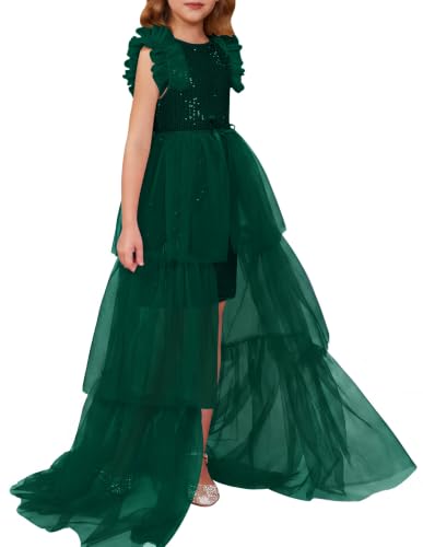 Image of GRACE KARIN Girls Sequin Formal Pageant Fancy Party Ruffle Prom Maxi Dress