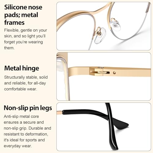 Image of Dollger Blue Light Blocking Glasses for woman Man Metal Half Cat eye glassees frame Clear Lens Computer Eyewear