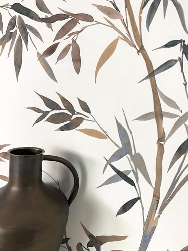 NEWROOM Papel pintado Marron Selva Tejido no Tejido - Moderno Gris Blanco Bambú Hojas Tropical