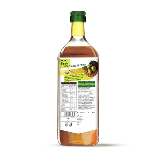 Image of Tata Simply Better Olive+ Blended Oil for Indian Cooking, Premium & Unrefined, Cold Pressed, 1L, Hexane Free, Blend of Olive, Sesame & Flaxseed Oil, Rich in Omega-3 & ALA, Supports Normal Heart & Brain Health