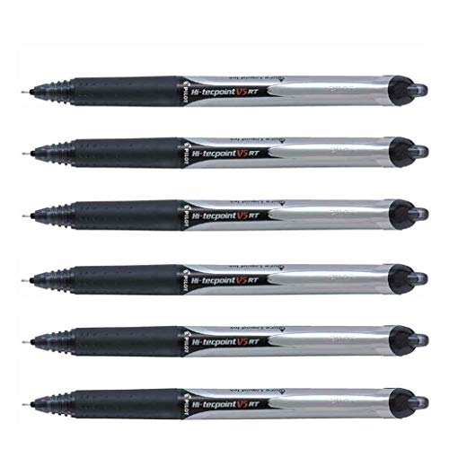 Pilot V5 RT noir lot de 6 stylos roller encre liquide pointe fine rétractable