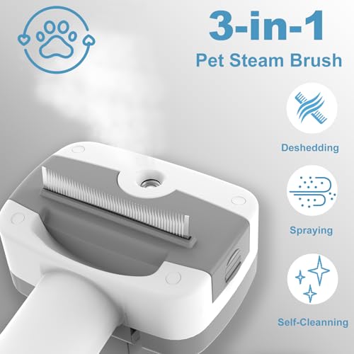 Image of 5 in 1 Pet Steam Brush for Dogs & Cats - Self Cleaning, 3 Pet Brush for Smoothing, Dematting, Thinning - Shedding, Grooming & Hair Removal, Includes Shampoo & Storage Case (7.4 inch-deshedding)