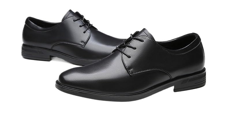 HOOENG Formal Dress Shoes for Men Lace Up Round Toe Vegan Leather Solid Color Derby Shoes Rubber Sole Resistant Non Slip Party(Color:Black,Size:6.5)3