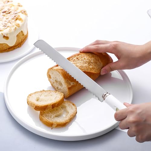 ONUIFIKE Silverware Set, 1Pcs Ceramic Handle Serrated Stainless Steel Bread Knife For Cutting Toast, Home Cutlery Flatware Set
