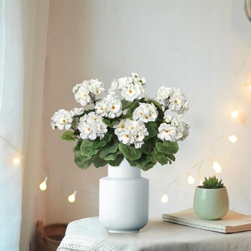 Dremisland 6 Pack Artificial Geranium Flowers for Outdoors White Geranium Silk Flowers Outdoor UV Resistant Garden Plants Bush Faux Flowers for Home Wedding Table Centerpieces Deco image 4