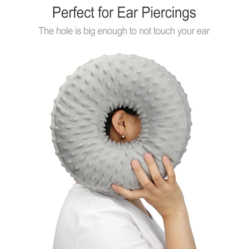 Piercing Pillow with Washable Cover, Ear Piercing Pillow for Side Sleepers with Ear Hole for Ear Pain Relief Cartilage Piercing Side Sleeping Pillow Pressure Sore Cnh Donut Pillow Minky Dot Light Gray by Heal n Hope - Image 3