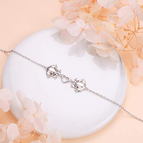S925 Sterling Silver Frog Link Animal Heart Toad Bracelet for Women Jewelry4