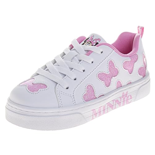 ディズニー キッズ キャラクターシューズ ミッキーミニー アナと雪の女王 プリンセス ドラ 軽量 レースレス スニーカー (幼児/小さなお子様), ミニーホワイトピンク。, 3 Big Kid