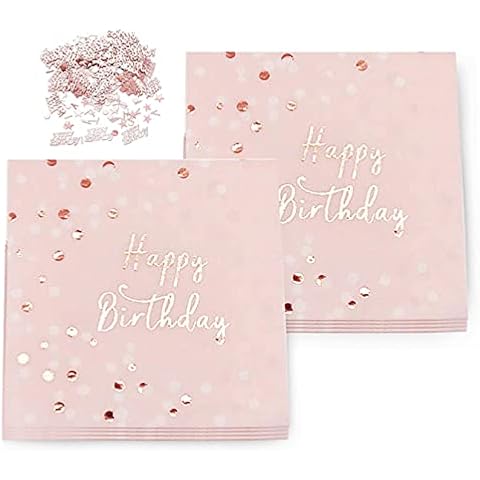 32 Stück Happy Birthday Servietten,Geburtstags Servietten, Servietten Rosegold Geburtstag Cover