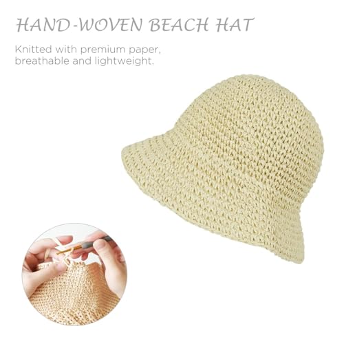 Sombrero de paja plegable para verano beige miniatura 3