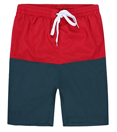 Dwar Men's Beachwear Board Shorts Quick Dry with Mesh Lining Swim Trunks (Large, Red and Green)