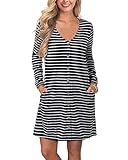 SOLERSUN Women's Summer V Neck Ruffle Polka Dot Wrap Casual Party Midi Dress Black Stripe XXL