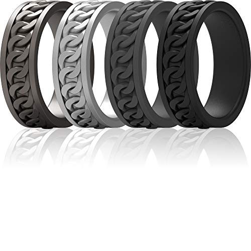 Alliance en silicone pour homme ThunderFit motif chaîne lot de 4 anneaux 7mm