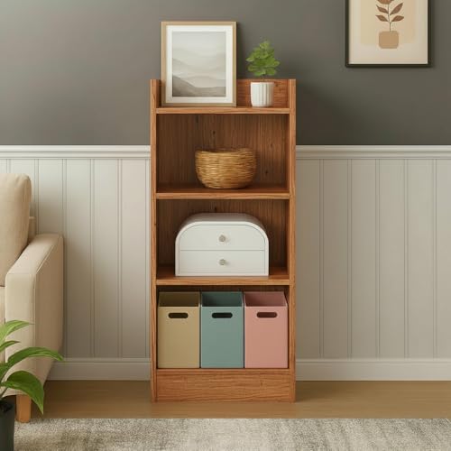 Image of FURLAY Modern Minimalist Wood Ladder Shelf - 4-Tier Open Storage Unit, Space-Saving Organizer for Bathroom, Kitchen, and Living Room (Woodland)