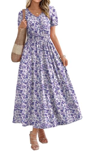 OFEEFAN Maxi Dresses for Women V Neck Ladies Midi Long