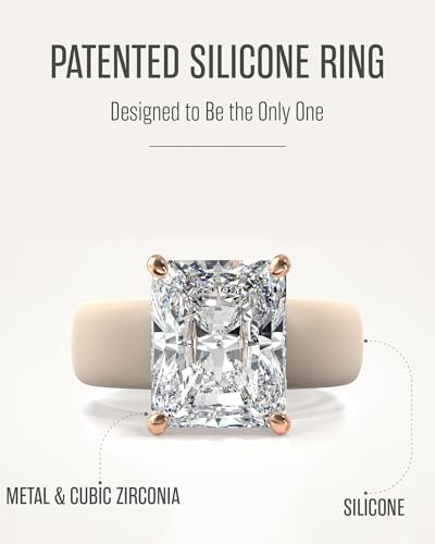 Rinfit Silicone Ring with Stone - Emerald Cut Cubic Zirconia Solitaire Engagement Ring for Women - Rubber Wedding Bands - Patent Pending Design2