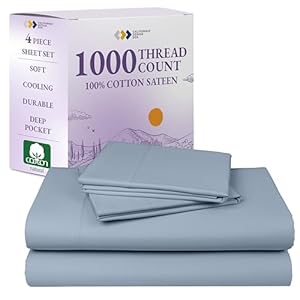 California Design Den Bed Sheets Queen Size Set – Luxury 1000 Thread Count Sateen, Thick and Natural 100% Cotton Bed Sheet, Deep Pockets, Soft, Breathable and Durable Bedding Set – Blue