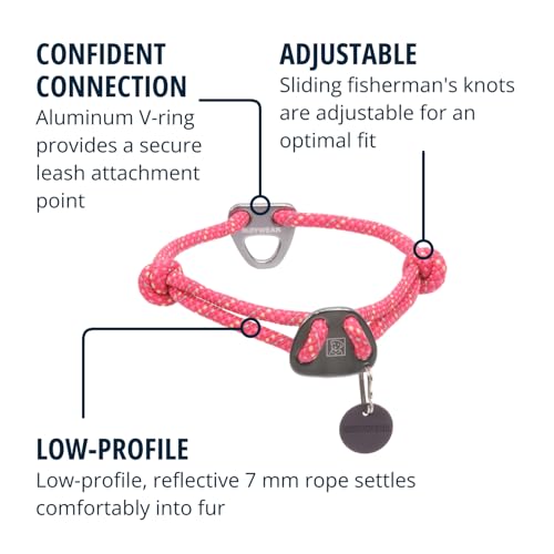 RUFFWEAR Knot-a-Collar großes Hundehalsband, Kletterseil, Anti-Tangle-Leine, sicher verriegelnder Karabiner, Größe L (51–66 cm), Fireweed Pink