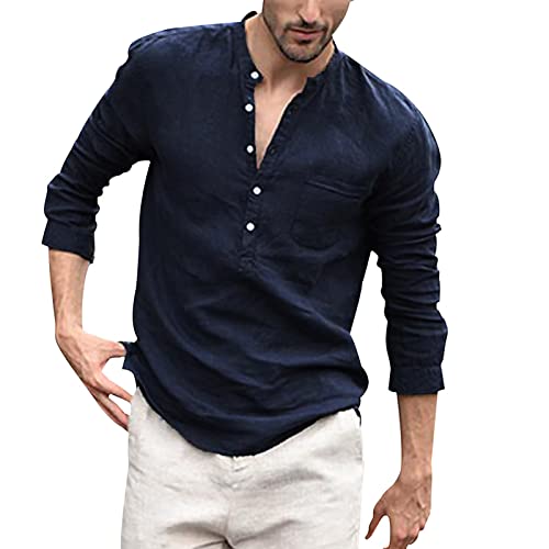 Blusa longa de manga com botão camisas masculinas vintage cor linho retrô camisas masculinas camiset
