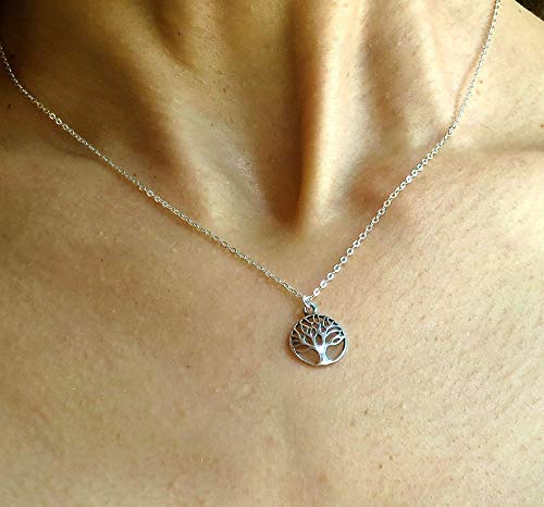 Tree Of Life Pendant Necklace For Women, Sterling Silver 925 Round Small Pendant, Dainty Necklace For Girls, Silver Family Tree Pendant, Everyday Necklace #TOP1