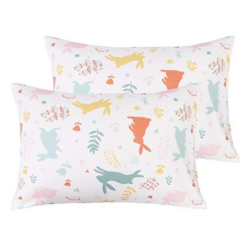 NTBAY Natural Cotton Jersey Knit Toddler Pillowcases, 2 Pack Soft and Breathable 220 GSM Travel Pillow Cases with Envelope Closure, for Boys and Girls, 13 x 18 Inches, Rabbits