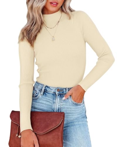 Image of Lacozy Women's Mock Neck Long Sleeve Tops Dressy Casual Fitted Ribbed Basic T Shirts