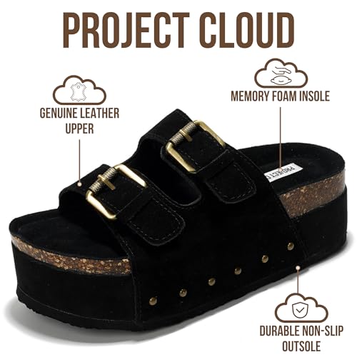 Image of Project Cloud 100% Genuine Leather Platform Sandals Women - Memory Foam Insole with Two-Buckle - Non-Slip and Comfortable Wedge Sandals for Women 2026 (Oliy)