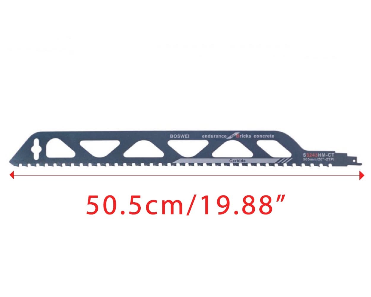 505mm Demolition Reciprocating Saw Blade – Carbide Teeth For Brick, Concrete, Cement, Tree Roots & Pruning, 1.5mm Thick, 50mm Wide, 12.7mm Pitch