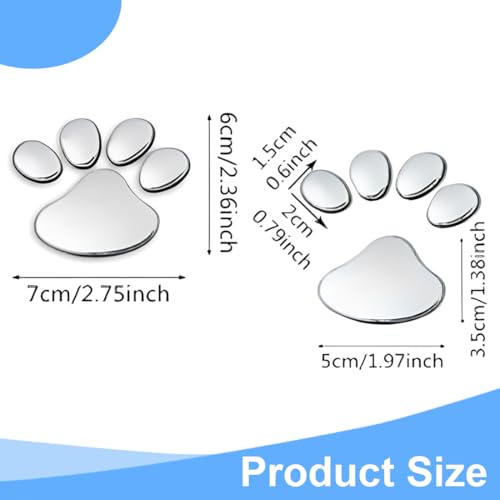 AEIOPRS 8 Pcs 3D Chrom Hund Pfote Fußabdruck Auto Aufkleber Autozubehör Pfotenabdruck Auto Emblem Aufkleber Dekoration Abzeichen Silber