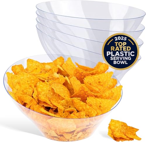 54oz Clear Plastic Serving Bowls (4 Pack) Large Disposable Candy Dishes Buffet Containers for Chips Popcorn Snacks Punch Salad Bar Snack Bowl Parties Office Desk Bridal Shower Party Supplies