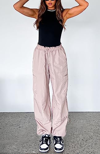 Waitfairy Cargo Pants Women Drawstring Elastic Waist Baggy Parachute Pants Woman Y2K Bottoms with Multiple Pockets3