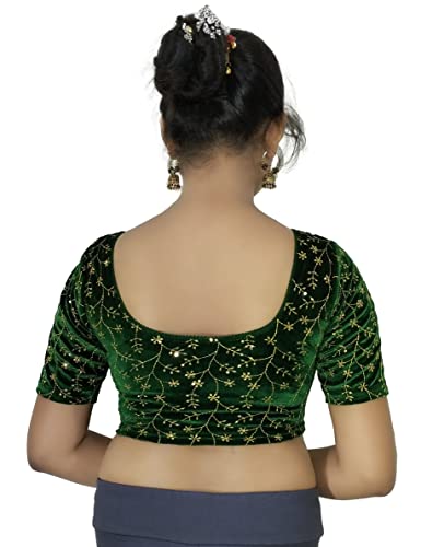 Image of PU Fashion Stylish Golden Embroidery Work Readymade Stretchable Velvet Blouse - Soft Breathable Fabric, Saree Blouse for Women