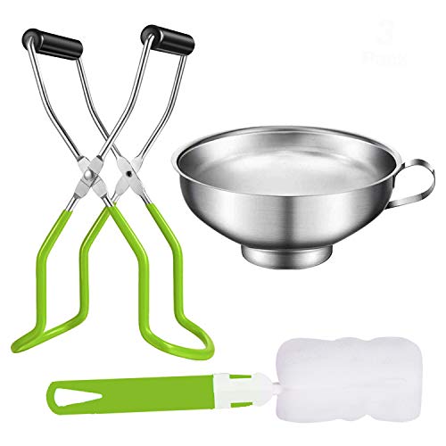 Kanshae Einmachtrichter aus Edelstahl, mit Griff und Schwamm-Reinigungsbürste für breite Gläser - 3er-Set Cover