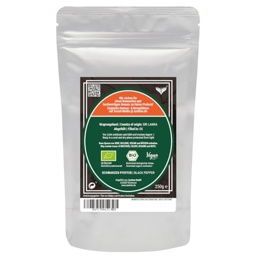 Azafran BIO Pfeffer (Pfefferkörner ganz) Pfeffermühlen geeignet schwarz 250g