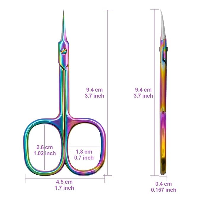 KIRA Cuticle Scissors Extra Fine Curved Blade, Professional Manicure Scissors, Multi-purpose Stainless Steel Small Scissors With Pointed Tip Beauty Grooming Kit (Multicolor) - Image 2 thumbnail