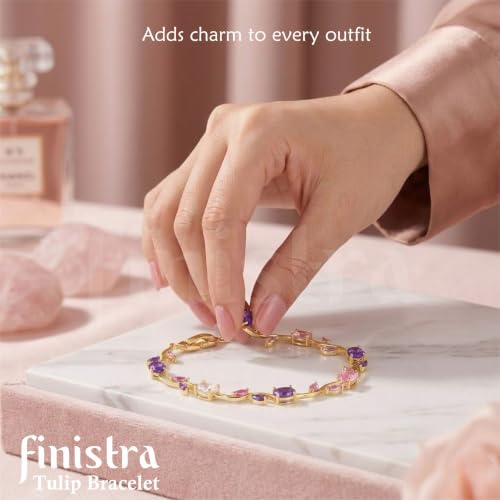 Image of finistra Tulip Bracelet for Women Stylish | Gold Plated Crystal Floral Jewellery | Adjustable Chain for Women & Girls Stylish | Elegant Tulip Bracelet for Women, Party & Daily Wear Accessory