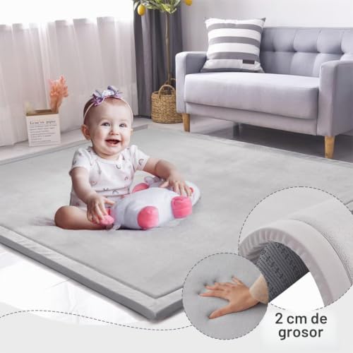 Miniatura 8 de Lehour Engrosamiento Coral Terciopelo Alfombra Manta De Rastreo Para Niños Alfombras Suaves De Tatami Antideslizante Para Niños Enlarge Play Mat Gris, 200 240cm