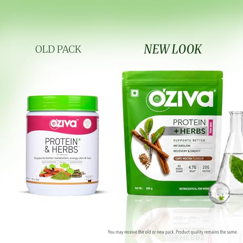 Image of OZiva Protein & Herbs for Women (Cafe Mocha) I Manage Weight, Energy & Metabolism | Clean Protein, Shatavari, Green Tea I No Added Sugar, 1lbs (400gm)