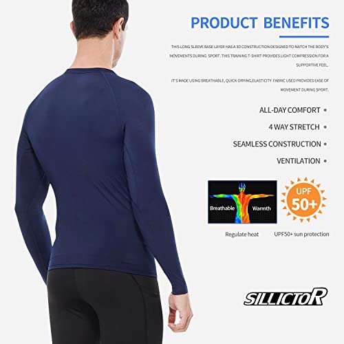 Sillictor Mens Base Layer for Ski Golf Running UPF 50+ Muscle Fit Mens Compression Tops Long Sleeve Sports Gym Tops Men Quick Dry Riding Football Underlayer,Breathable High Wicking Muscle Support - Image 5